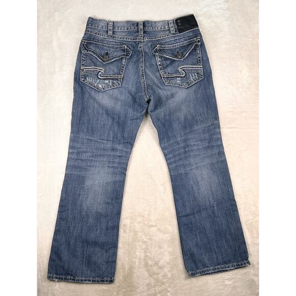 Silver Jeans Mens 34x30 Craig Bootcut Light Wash Denim Distressed Medium Wash - Picture 2 of 8